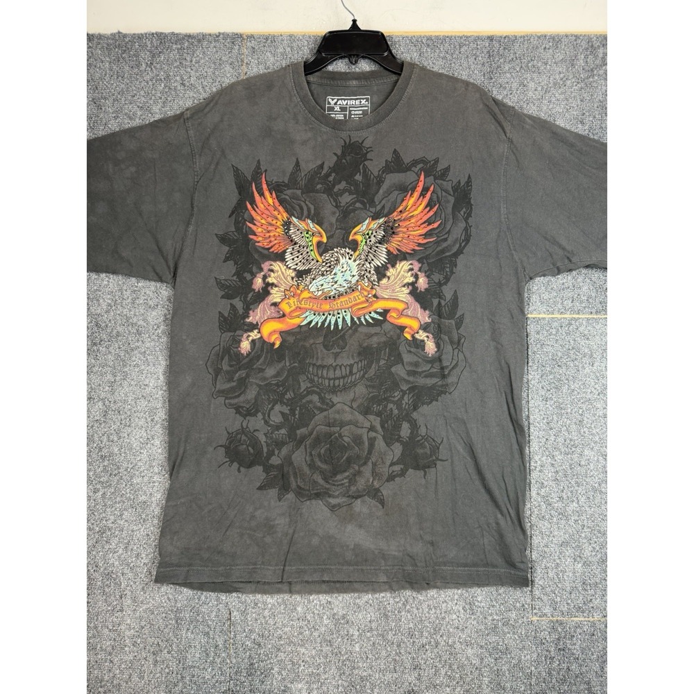 Vintage Avirex Y2K Eagle Skull Graphic T-Shirt XL Rhinestones Affliction Style